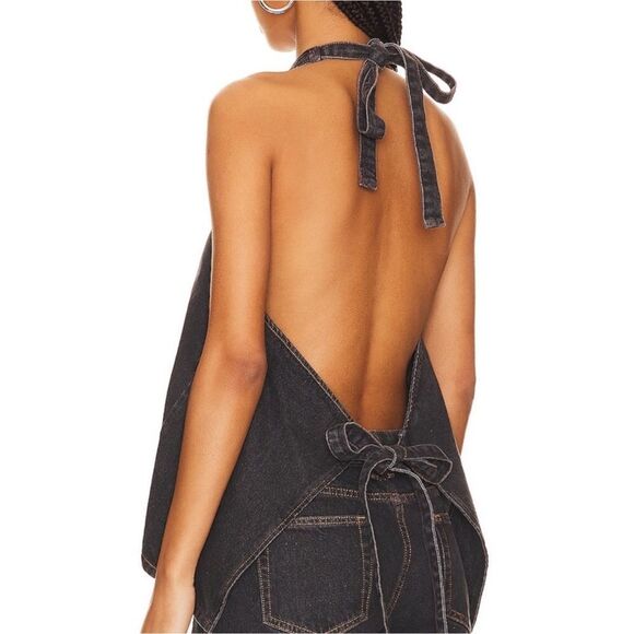 Lioness Black Denim Hills Halter Top L-Xl - Picture 2 of 8